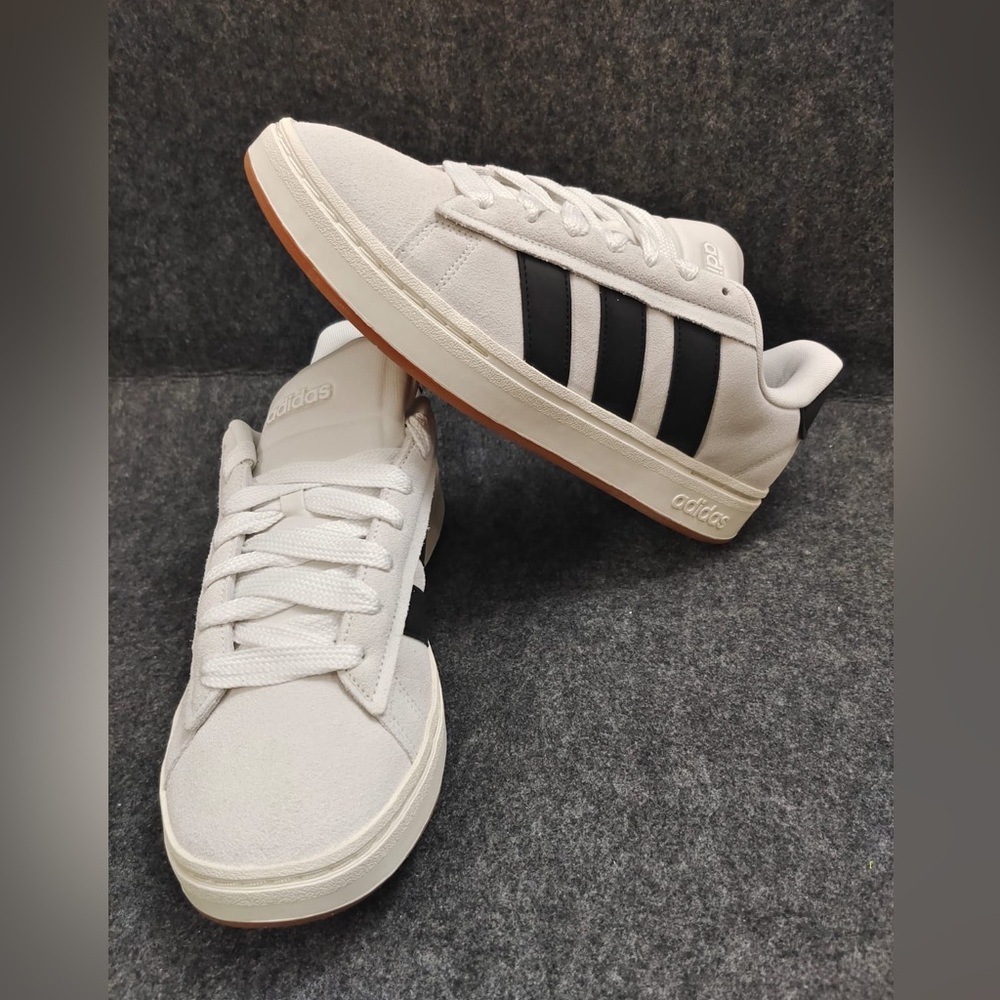 NWOB Adidas Men's White Sneakers with Black Stripes